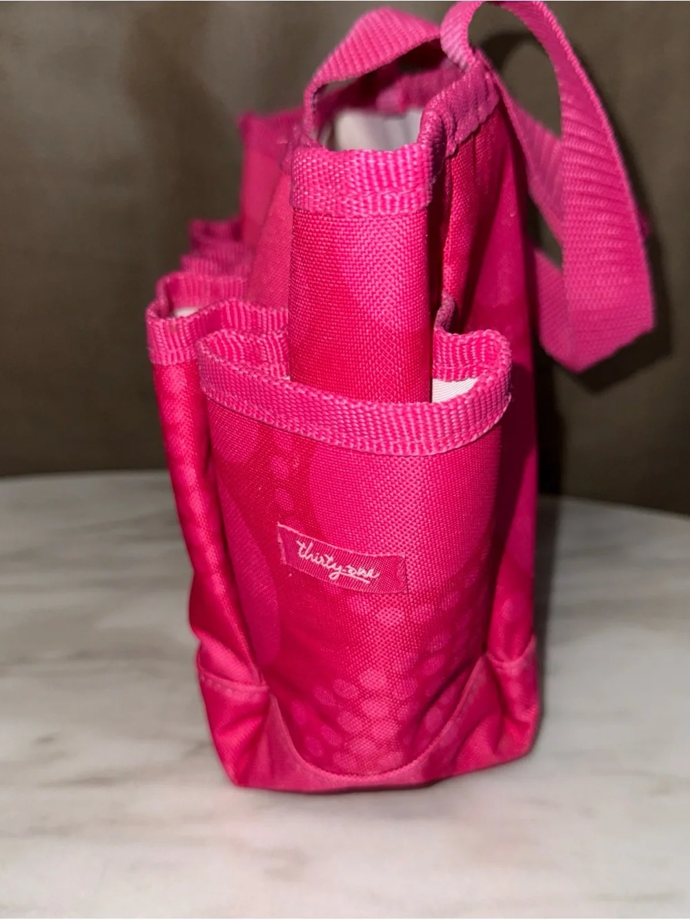 Thirty-One Pink Polka Dot Tote Bag w/ Pockets Double Handles